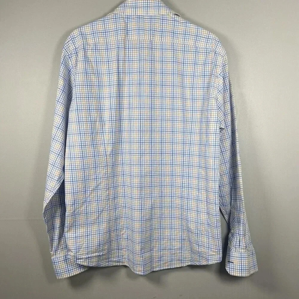 Jack Maverick Soft Blue Plaid Long Sleeve Men’s Dress Shirt Button Size‎ L Large